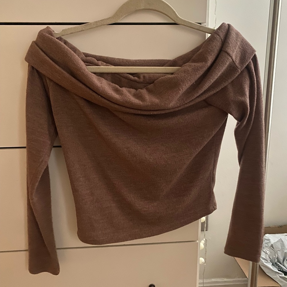 Elegant Off-Shoulder Brown Sweater